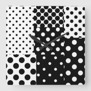 Horloge Carrée Mode Noir Blanc à pois Style Design