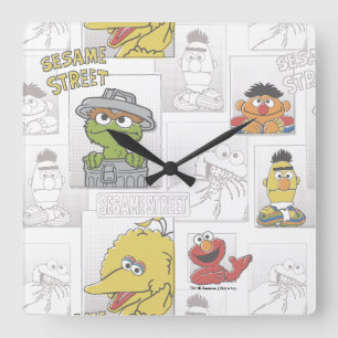 Horloge Carrée Modèle de bande dessinée vintage de Sesame Street