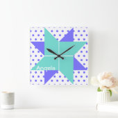 Horloge Carrée Modèle de bloc de patchwork Blue Pale Star (Maison)