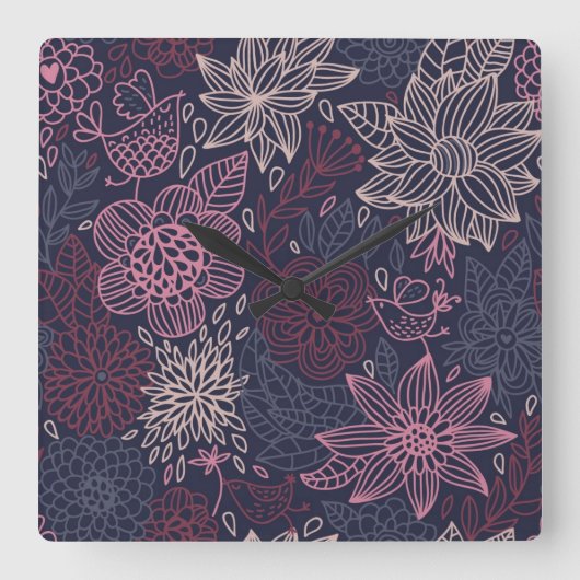Horloge Carrée Modèle floral 4 (Recto)