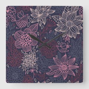 Horloge Carrée Modèle floral 4