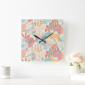 Horloge Carrée Modèle floral Abstrait Pastel dessiné à la main (Maison)