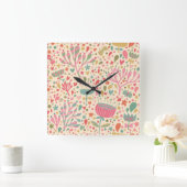 Horloge Carrée Modèle floral clair (Maison)