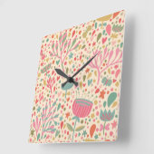 Horloge Carrée Modèle floral clair (Angle)