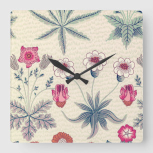 Horloge Carrée Modèle floral de marguerite de William Morris roug