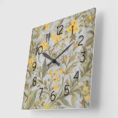 Horloge Carrée Modèle floral gris et jaune (Angle)