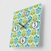Horloge Carrée Modèle Floral Moderne Du Milieu Du Siècle (Angle)