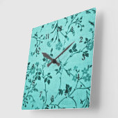 Horloge Carrée Modèle floral turquoise (Angle)