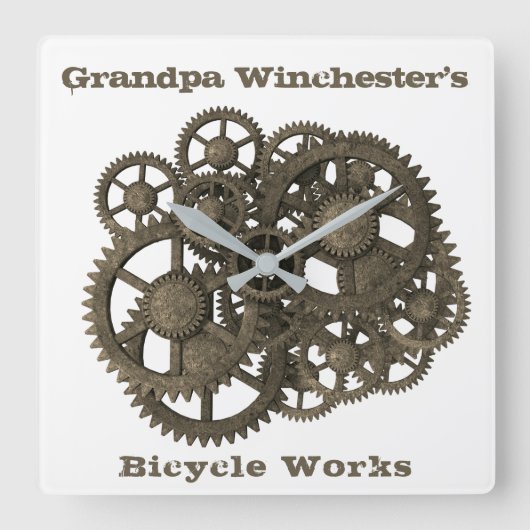 Horloge Carrée Modèle Steampunk Rustique Gears Sprockets (Recto)