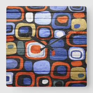 Horloge Carrée Modern Abstract Pastel Wood Look