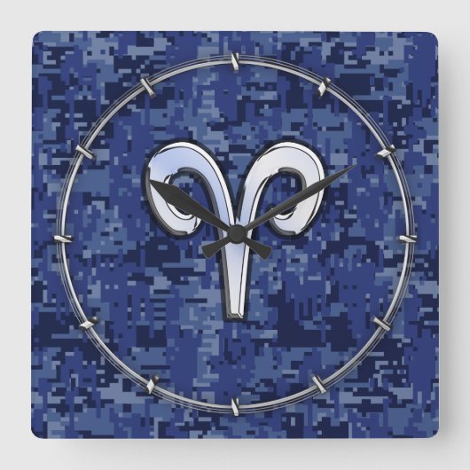 Horloge Carrée Modern Aries Zodiac Symbol Navy Blue Digital Camo (Recto)