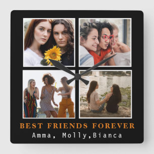 Horloge Carrée Modern Best Friends Forever Photo Collage   Bestie