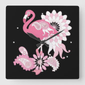 Horloge Carrée Modern Black Paisley Pink Flamingo (Recto)