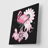 Horloge Carrée Modern Black Paisley Pink Flamingo (Angle)
