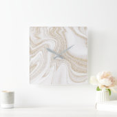 Horloge Carrée Modern chic white marble gold glitter (Maison)