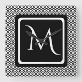 Horloge Carrée Modern Geometric Monogram Black White (Recto)