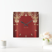 Horloge Carrée Modern Gold Red Floral Wall Clock (Maison)