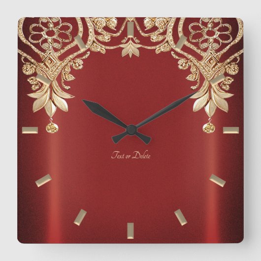 Horloge Carrée Modern Gold Red Floral Wall Clock (Recto)