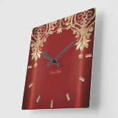 Horloge Carrée Modern Gold Red Floral Wall Clock (Angle)