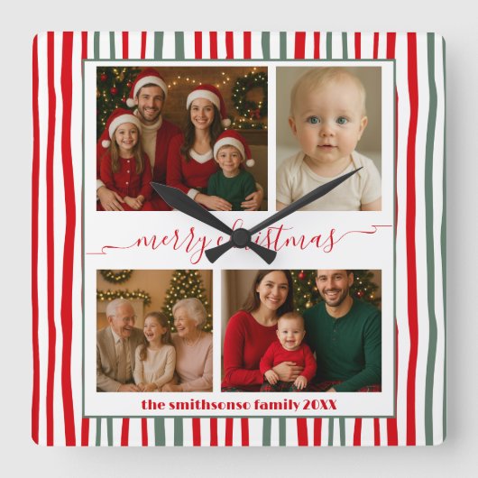 Horloge Carrée Modern Minimal 4 Photo merry Christmas (Recto)