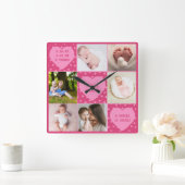 Horloge Carrée Modern Newborn Baby Personalized 6 Photo Collage (Maison)