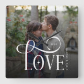 Horloge Carrée Modern Script Love Custom Engaged Couples Photo (Recto)
