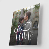 Horloge Carrée Modern Script Love Custom Engaged Couples Photo (Angle)