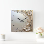 Horloge Carrée Modern White Flowers Pearls Wall Clock (Maison)