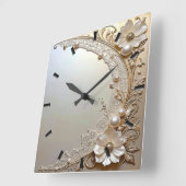 Horloge Carrée Modern White Flowers Pearls Wall Clock (Angle)