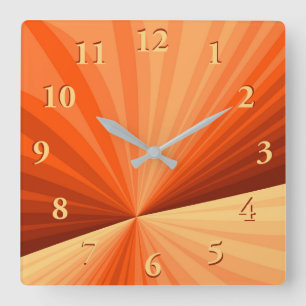 Horloge Carrée Moderne Abstrait Graphique Fractal Orange Rouge Va