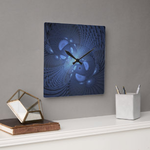 Horloge Carrée Moderne Abstrait tendance Dusk Blue Fractal Art