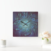 Horloge Carrée Moderne Abstrait tendance Fleur bleue Fractal Art (Maison)