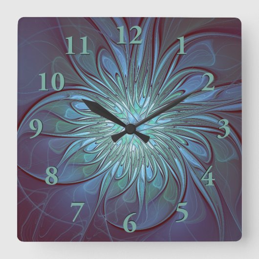Horloge Carrée Moderne Abstrait tendance Fleur bleue Fractal Art (Recto)
