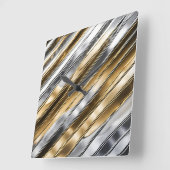 Horloge Carrée Moderne, cool, chic, motif à rayures argent et or (Angle)