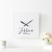 Horloge Carrée Moderne élégante noir et blanc nom complet (Maison)