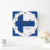 Horloge Carrée Moderne Finlande, Drapeau finlandais tendance Mais (Maison)
