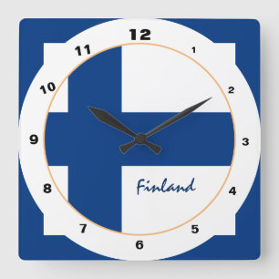 Horloge Carrée Moderne Finlande, Drapeau finlandais tendance Mais