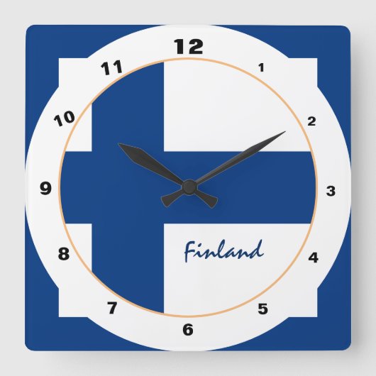 Horloge Carrée Moderne Finlande, Drapeau finlandais tendance Mais (Recto)