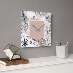 Horloge Carrée Moderne Neutre Boho Brown esthétique