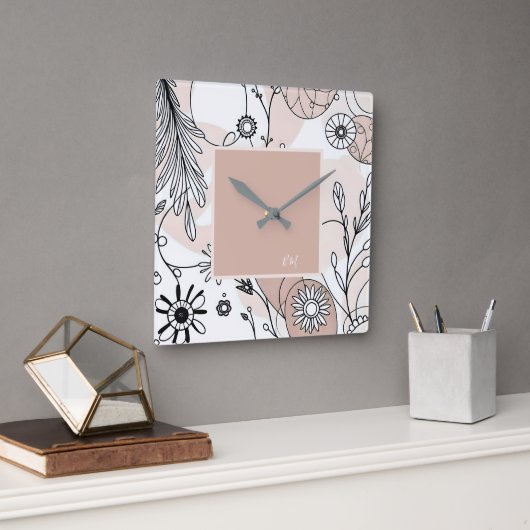 Horloge Carrée Moderne Neutre Boho Brown esthétique (Bureau)