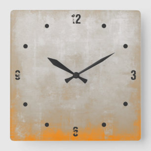 Horloge Carrée Moderne Rustic Grey Orange Abstrait
