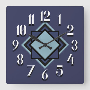 Horloge Carrée Moderne Tendance Bleu Marine Bleu Clair Blanc Géom