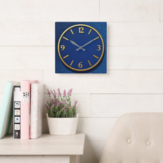Horloge Carrée Moderniste Bleu + Or
