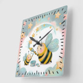 Horloge Carrée Moi et bébé abeille (Angle)