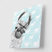 Horloge Carrée Moma Llama avec Motif Cloud Llama blanc (Angle)