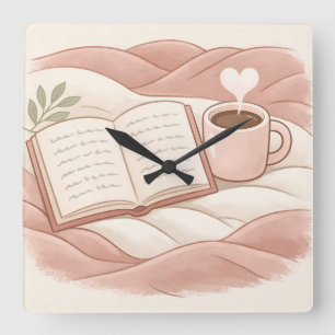 Horloge Carrée Moment de lecture cosy - Design pour les amoureux