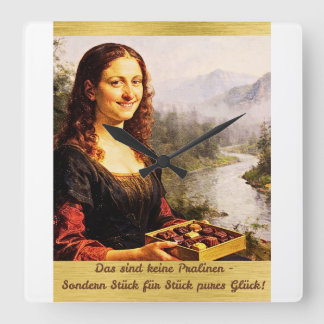 Horloge Carrée Mona Lisa aime les chocolats