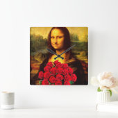 Horloge Carrée Mona Lisa Avec Bouquet De Roses Rouges (Maison)
