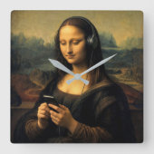 Horloge Carrée Mona Lisa moderne avec smartphone (Recto)
