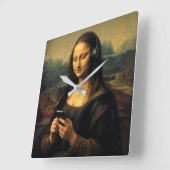 Horloge Carrée Mona Lisa moderne avec smartphone (Angle)